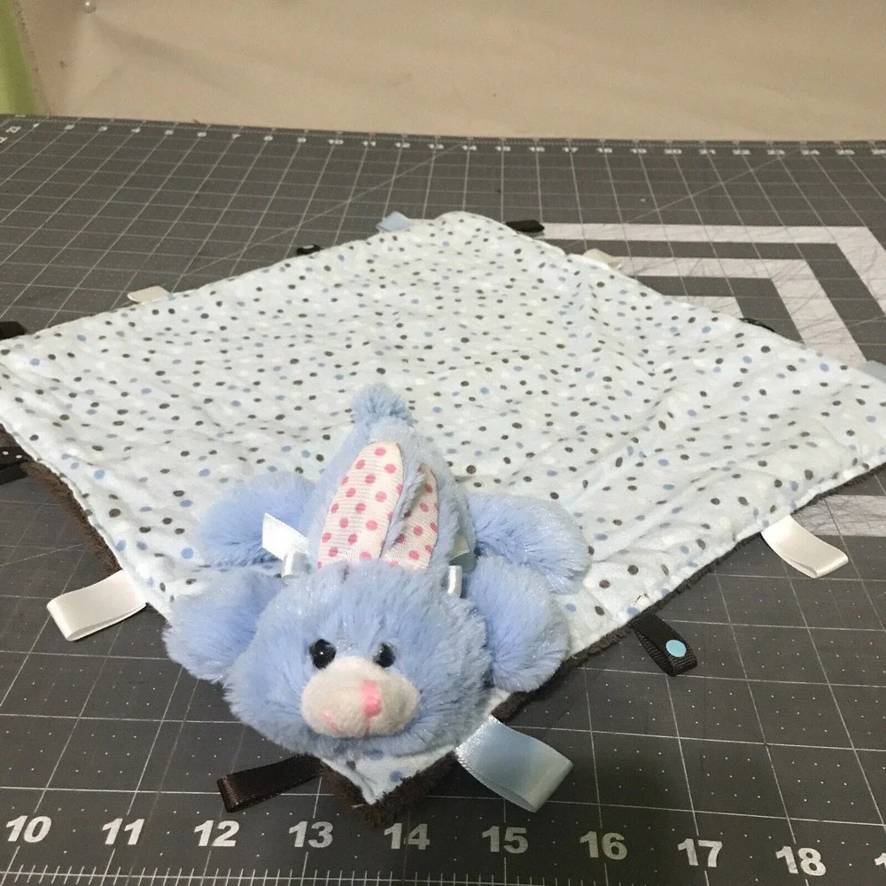 Goffa‎ Blue Rabbit Lovey Lovie Polka Dot Tags Brown Plush Maybe Homemade